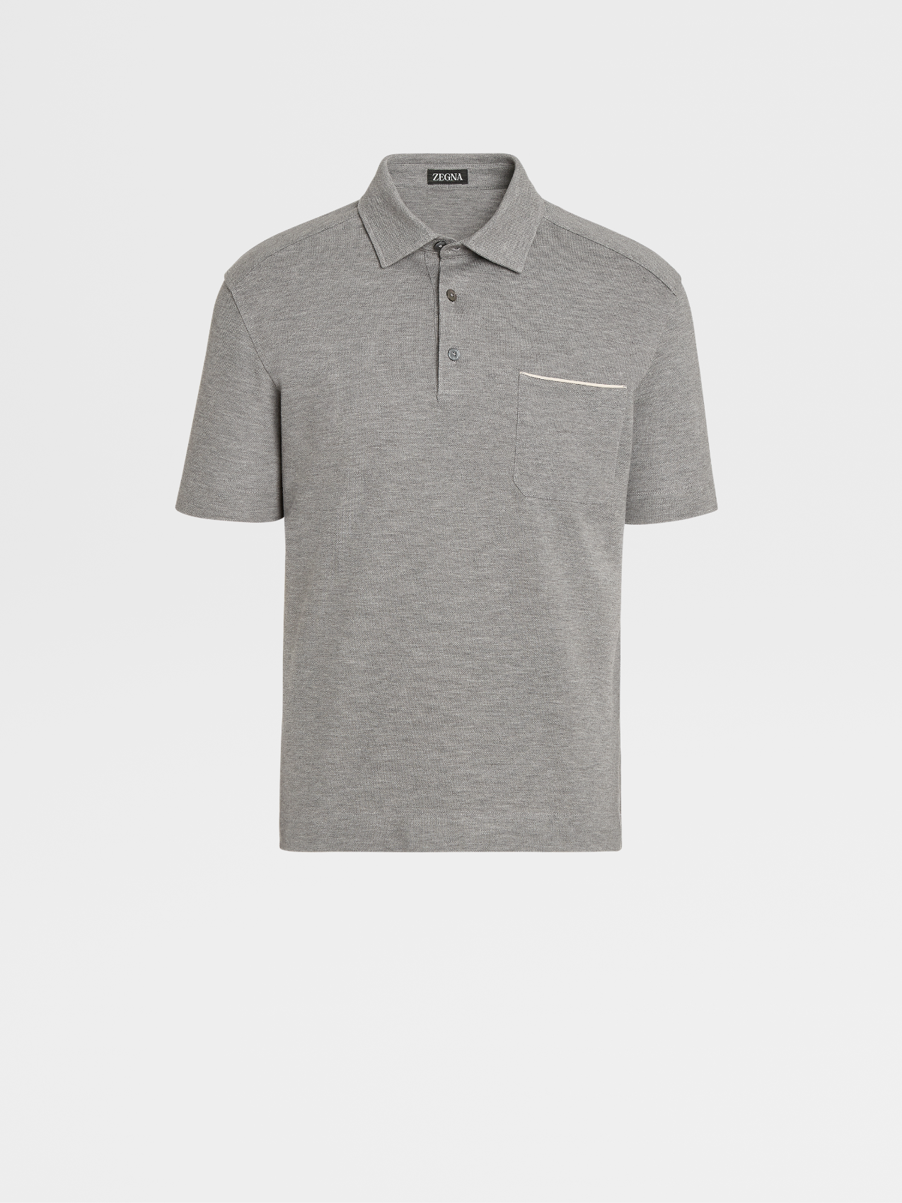 麻灰色棉质珠地布短袖 Polo 衫